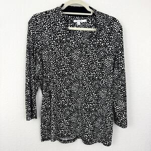 Chicos Womens Blouse Top Size M Geo Print Stretch Office Classic Black